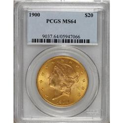 1900 $20 MS64 PCGS. Satiny with matte-like surfaces an