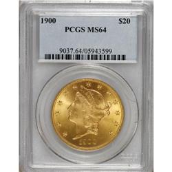 1900 $20 MS64 PCGS. A boldly struck straw-gold Type Th