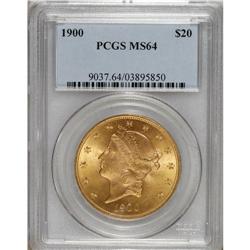 1900 $20 MS64 PCGS. This is a sharply detailed Choice
