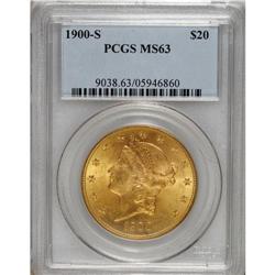 1900-S $20 MS63 PCGS. Bright and satiny with lovely, c