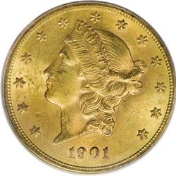 1901-S $20 MS63 PCGS. Olive and apricot shades alterna