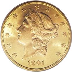 1901-S $20 MS63 PCGS. A delightful twenty that has a l
