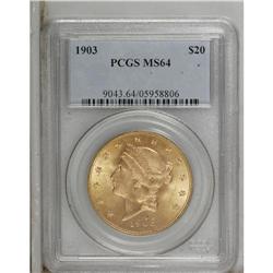 1903 $20 MS64 PCGS. Fully struck with intense mint lus