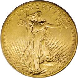 1910-D $20 MS65 PCGS. A slightly hazy Gem example that