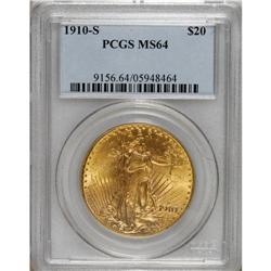 1910-S $20 MS64 PCGS. A sun-gold example whose reverse