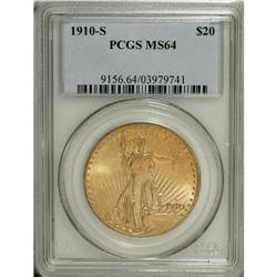 1910-S $20 MS64 PCGS. This original orange-gold Choice
