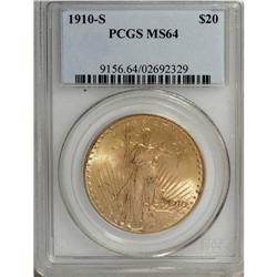 1910-S $20 MS64 PCGS. Sweeping luster brightens this l