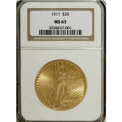 1911 $20 MS63 NGC. A softly lustrous Select example, w