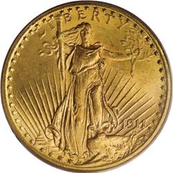 1911-D $20 MS66 PCGS. The fine granularity of the surf