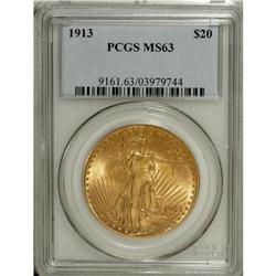 1913 $20 MS63 PCGS. This lustrous and low mintage twen