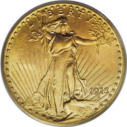 1913-D $20 MS65 PCGS. Most examples of the 1913-D appa