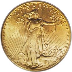 1913-S $20 MS64 PCGS. This fully lustrous piece featur