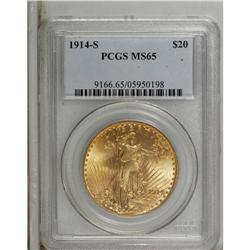 1914-S $20 MS65 PCGS. Outstanding surface preservation