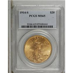1914-S $20 MS65 PCGS. This lustrous orange-gold exampl