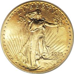 1915 $20 MS64 PCGS. Boldly struck with intense, shimme
