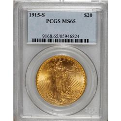 1915-S $20 MS65 PCGS. Boldly struck with bright satiny