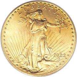 1922-S $20 MS64 PCGS. With a documented mintage of 2,6