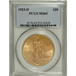 1923-D $20 MS65 PCGS. This satiny and well struck piec