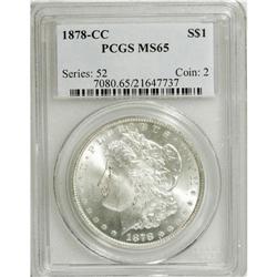 1878-CC S$1 MS65 PCGS. This brilliant, snow-white Gem