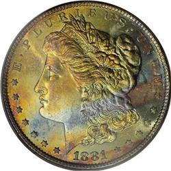 1881-S S$1 MS66 PCGS. The obverse is predominately bri