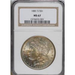 1881-S S$1 MS67 NGC. Rich sun-gold patina endows the r