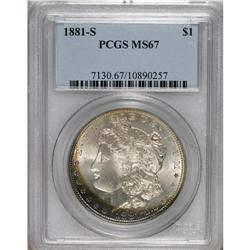 1881-S S$1 MS67 PCGS. Booming cartwheel luster flashes