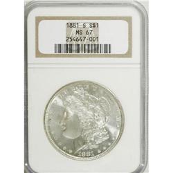 1881-S S$1 MS67 NGC. Mostly brilliant with flashy, sem