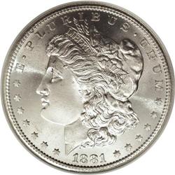 1881-S S$1 MS68 NGC. Ebullient cartwheel luster bursts