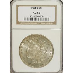 1884-S S$1 AU58 NGC. Ample luster is retained on light
