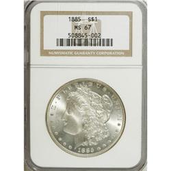 1885 S$1 MS67 NGC. Subliminal gold toning is barely vi