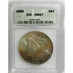 1886 S$1 MS67 ICG. Waves of intense gold, ruby-red, sk