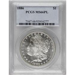 1886 S$1 MS66 Prooflike PCGS. Ice-blue, peach, and sal