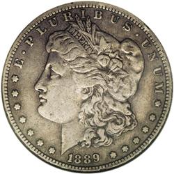 1889-CC S$1 XF40 ANACS. Dusky tan-gray toning drapes t