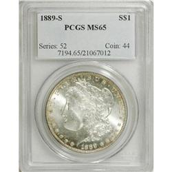 1889-S S$1 MS65 PCGS. Faint peripheral gold toning is