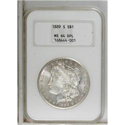 1889-S S$1 MS64 Deep Mirror Prooflike NGC. Blushes of