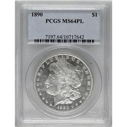 1890 S$1 MS64 Prooflike PCGS. A stone-white and flashy