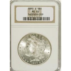 1890-S S$1 MS65 NGC. Bright, satiny luster, but typica