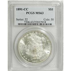 1891-CC S$1 MS63 PCGS. Lustrous surfaces exhibit well