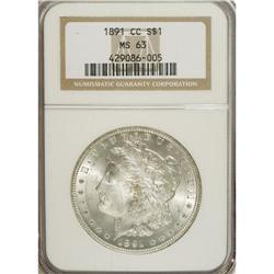 1891-CC S$1 MS63 NGC. Pleasing luster issues from ston