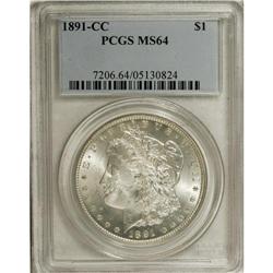 1891-CC S$1 MS64 PCGS. This highly lustrous near-Gem h