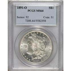1891-O S$1 MS64 PCGS. The hair curl directly above the