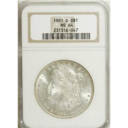 1891-O S$1 MS64 NGC. Silvery surfaces possess strong l