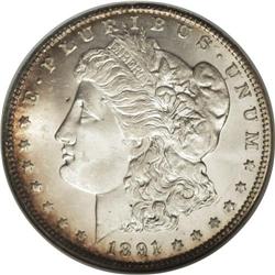 1891-O S$1 MS65 S NGC. Fire-red patina illuminates th