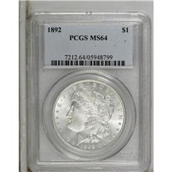 1892 S$1 MS64 PCGS. The untoned surfaces are bright an