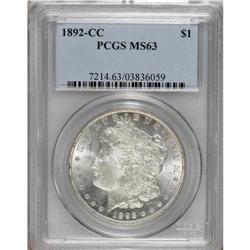 1892-CC S$1 MS63 PCGS. A die chip rests atop the lower