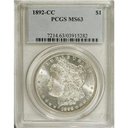 1892-CC S$1 MS63 PCGS. This semi-prooflike piece has a