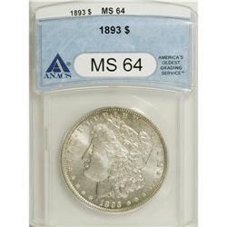 1893 S$1 MS64 ANACS. The 1893 comes from a mintage of