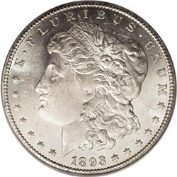 1893-CC S$1 MS61 PCGS. A semi-prooflike piece with fro