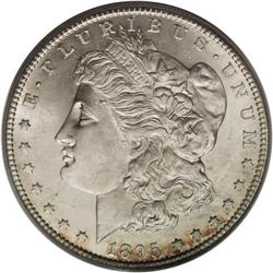 1895-S S$1 MS64 PCGS. This satiny near-Gem has excelle