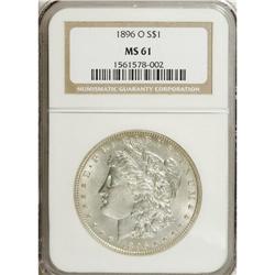 1896-O S$1 MS61 NGC. Bright silver surfaces display a